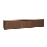 Zwevend TV-meubel Zand Mangohout - 120 cm - Verticaal Lattenpatroon en Push-to-Open