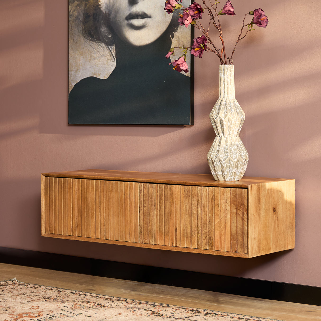Zwevend Tv-meubel Walnoot Mangohout - 120 cm - Lattenpatroon