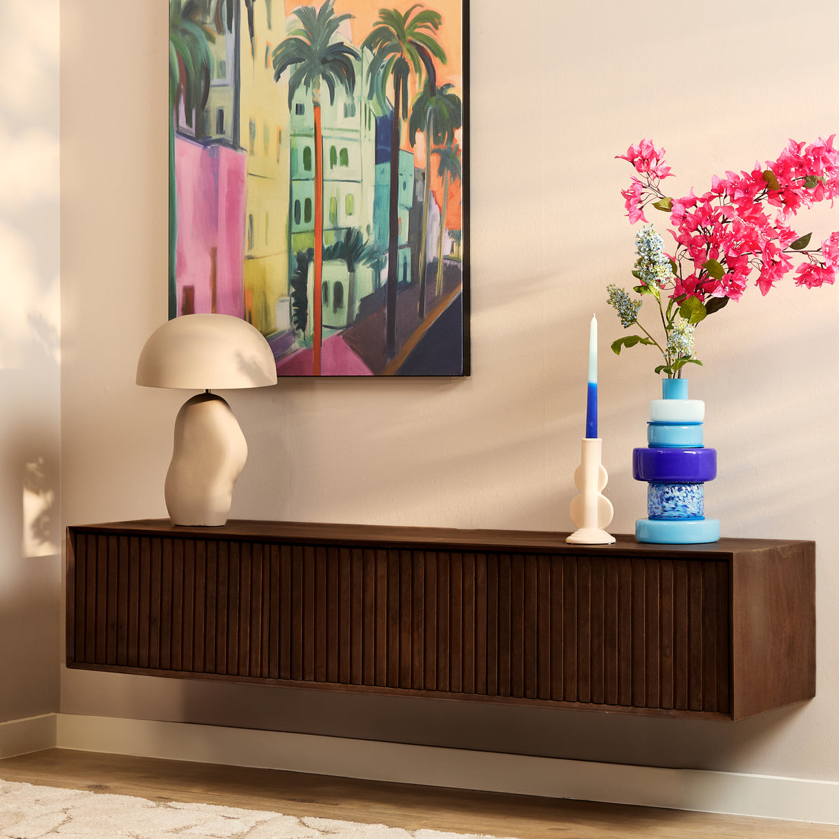 Zwevend TV-meubel - Bruin Mangohout - 160 cm - Lattenstructuur
