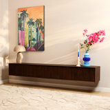 Zwevend TV-meubel - Bruin Mangohout - 200 cm - Lattenstructuur