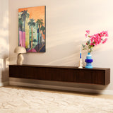 Zwevend TV-meubel - Bruin Mangohout - 240 cm - Lattenstructuur