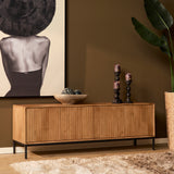 Tv-meubel - Naturel Mangohout - 165 cm - Verticaal Lattenpatroon
