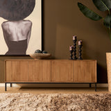 Tv-meubel - Naturel Mangohout - 165 cm - Verticaal Lattenpatroon