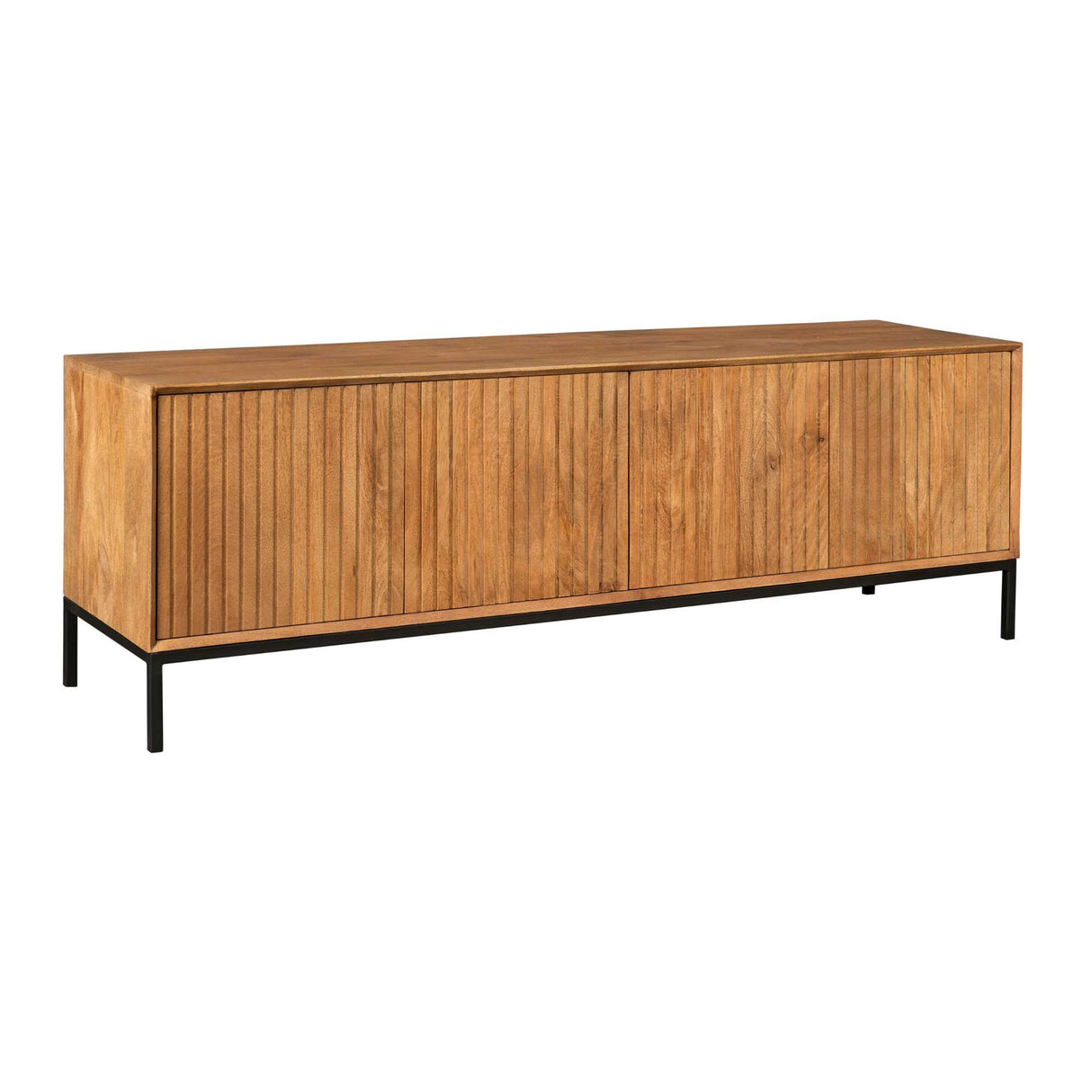 Tv-meubel - Naturel Mangohout - 165 cm - Verticaal Lattenpatroon