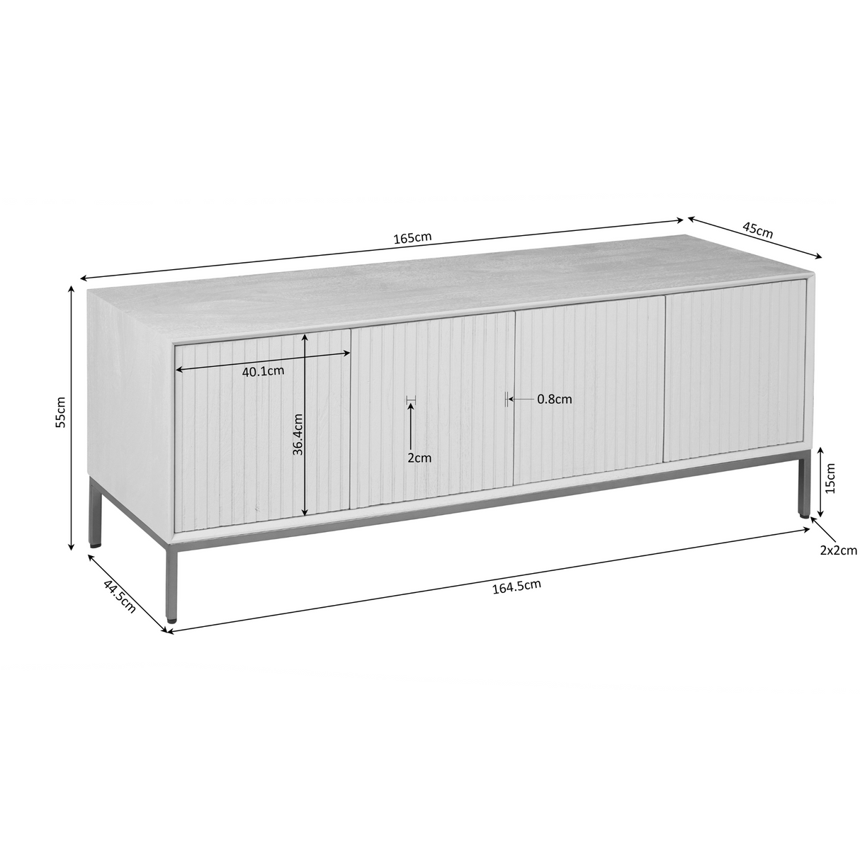Tv-meubel - Naturel Mangohout - 165 cm - Verticaal Lattenpatroon
