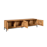 Tv-meubel - Naturel Mangohout - 210 cm - Verticaal Lattenpatroon
