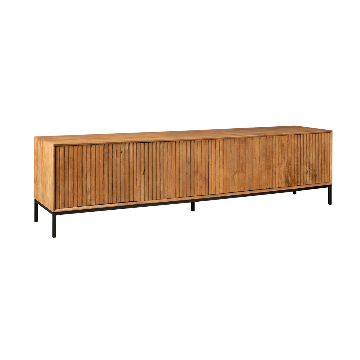 Tv-meubel - Naturel Mangohout - 210 cm - Verticaal Lattenpatroon