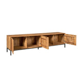 Tv-meubel - Naturel Mangohout - 210 cm - Verticaal Lattenpatroon
