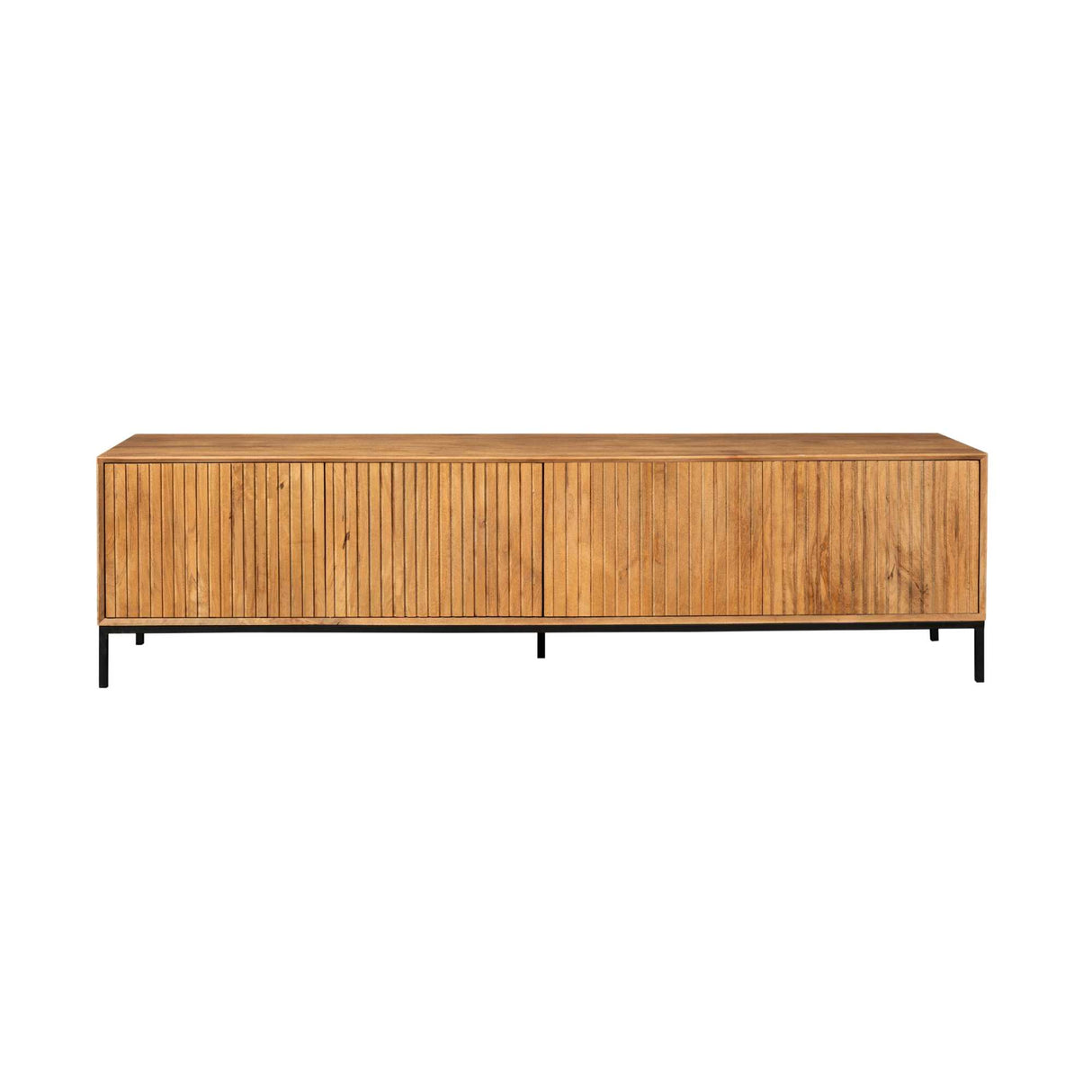 Tv-meubel - Naturel Mangohout - 210 cm - Verticaal Lattenpatroon