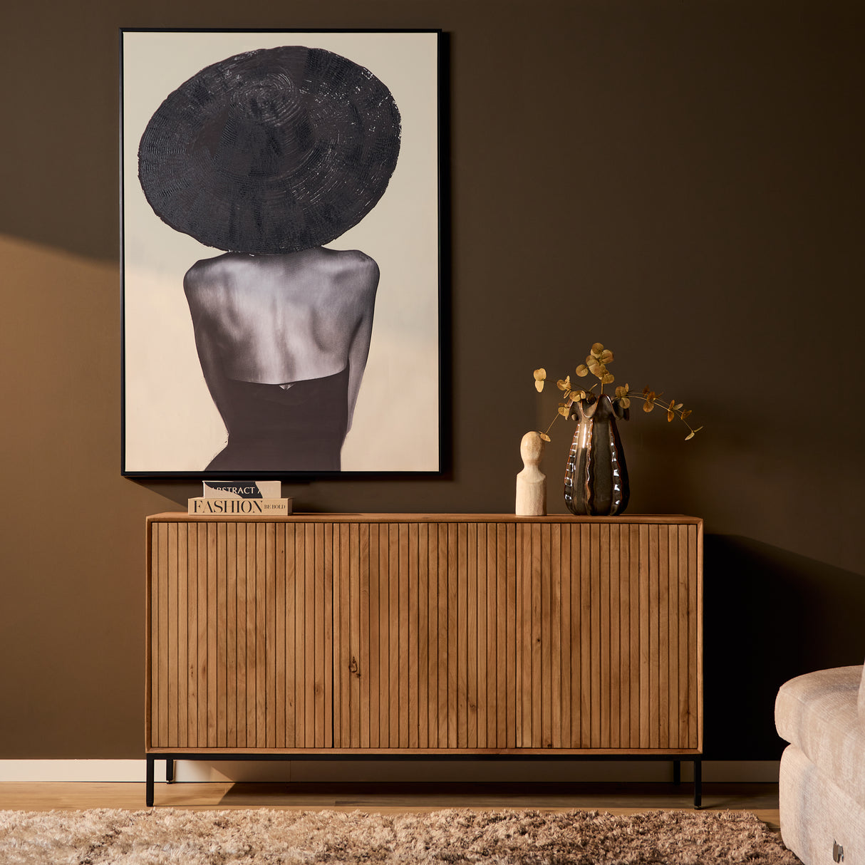 Dressoir - Naturel Mangohout - 165 cm - Verticaal Lattenpatroon