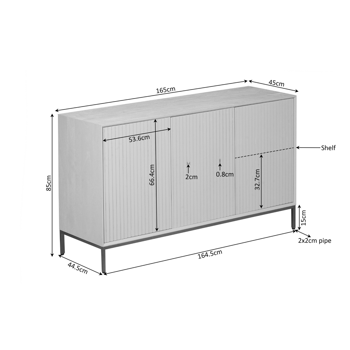 Dressoir - Naturel Mangohout - 165 cm - Verticaal Lattenpatroon