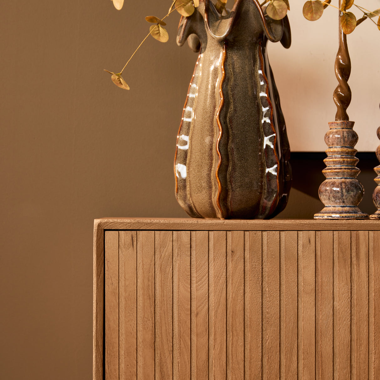 Dressoir - Naturel Mangohout - 210 cm - Verticaal Lattenpatroon