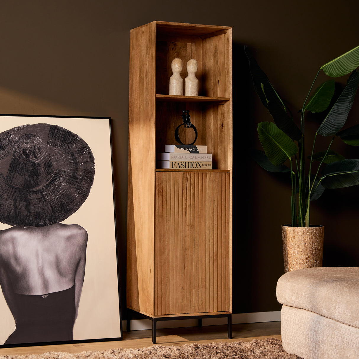 Boekenkast - Naturel Mangohout - 55 cm - Verticaal Lattenpatroon