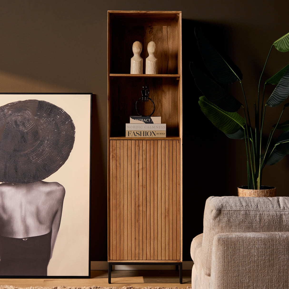 Boekenkast - Naturel Mangohout - 55 cm - Verticaal Lattenpatroon