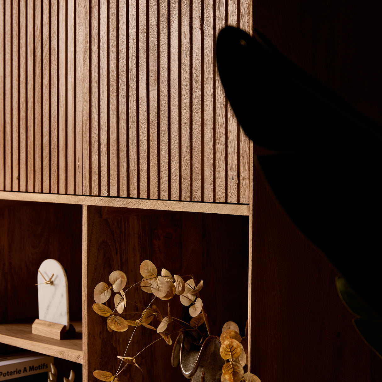 Vakkenkast - Naturel Mangohout - 90 cm - Verticaal Lattenpatroon