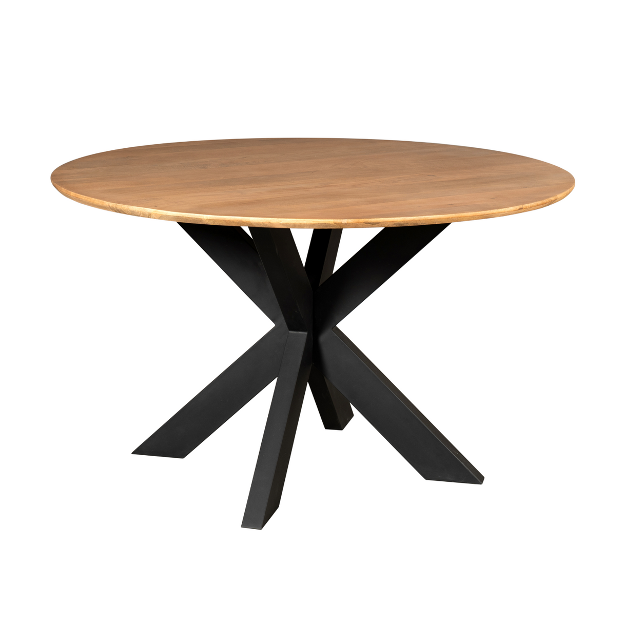 Ronde Eettafel - Naturel Mangohout - 130 cm - Zwarte Matrixpoot