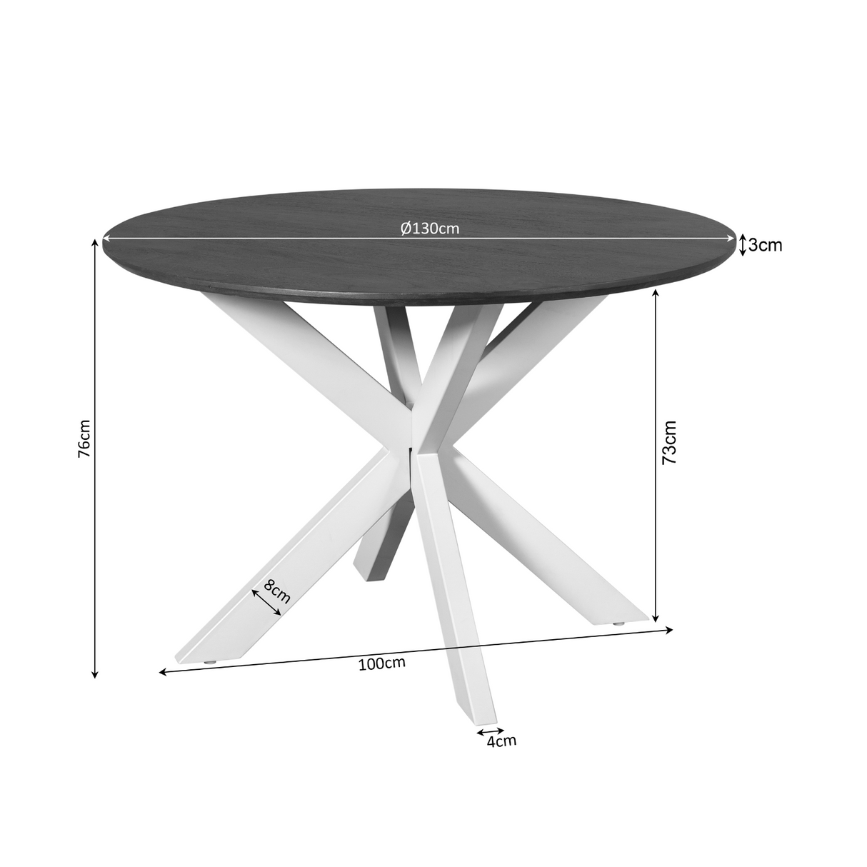 Ronde Eettafel - Naturel Mangohout - 130 cm - Zwarte Matrixpoot