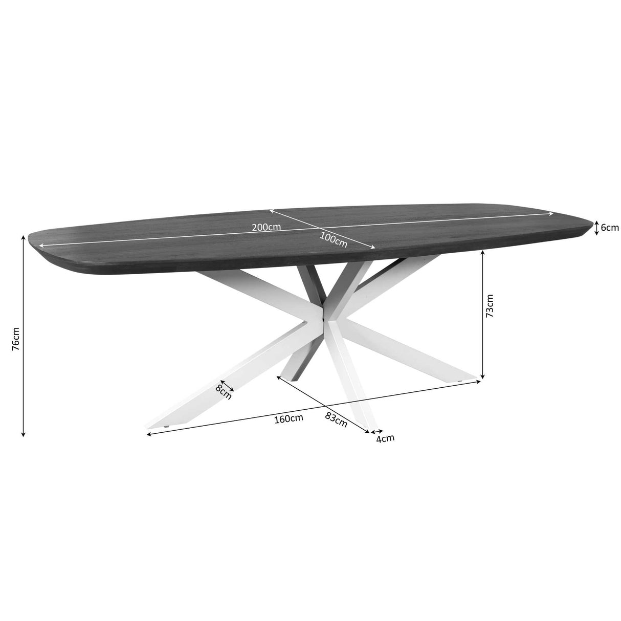 Deens Ovale Eettafel - Naturel Mangohout - 200 cm - Zwarte Matrixpoot