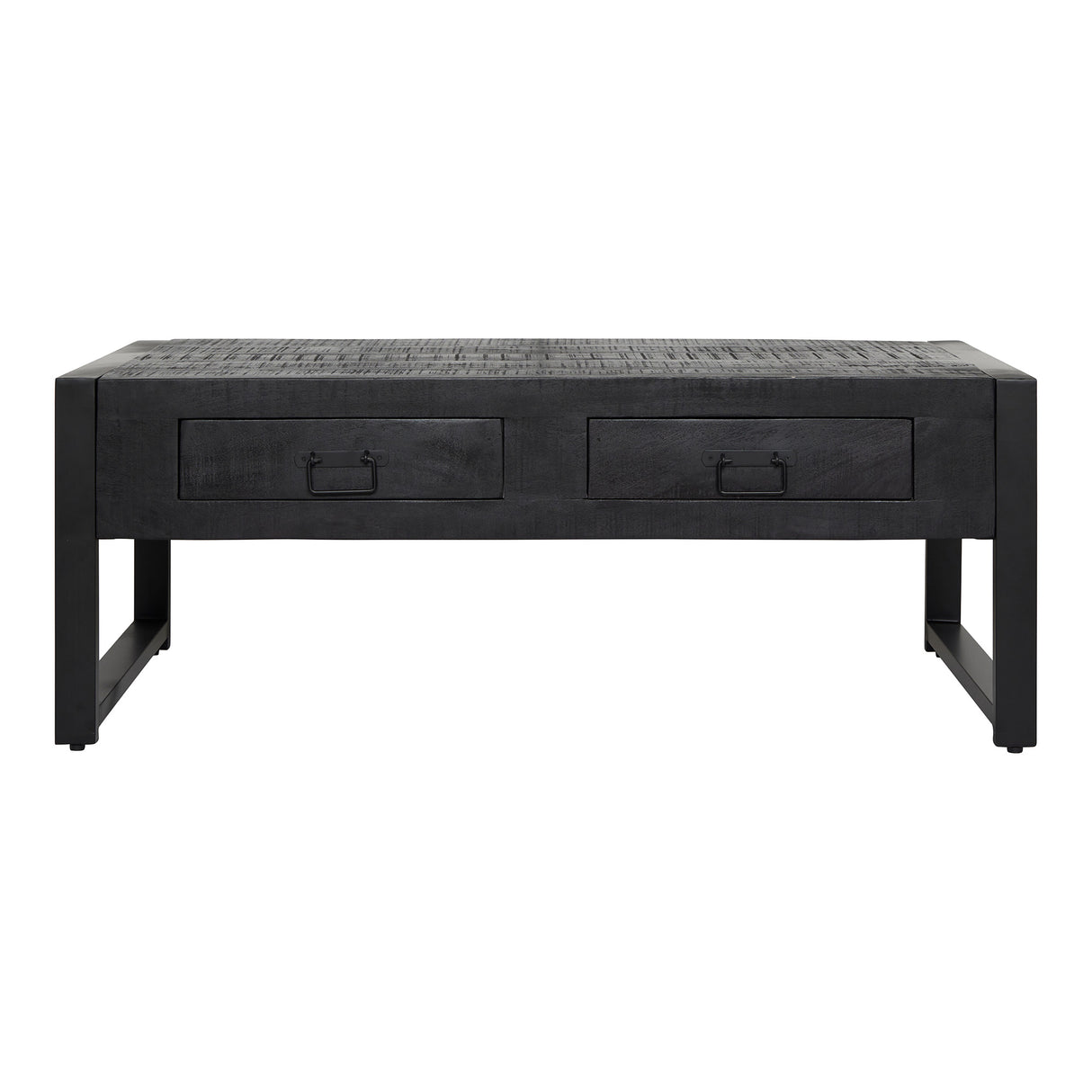 Salontafel - Zwart - Mangohout - Metaal - met 2 Lades - 120 cm