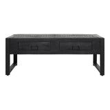 Salontafel - Zwart - Mangohout - Metaal - met 2 Lades - 120 cm