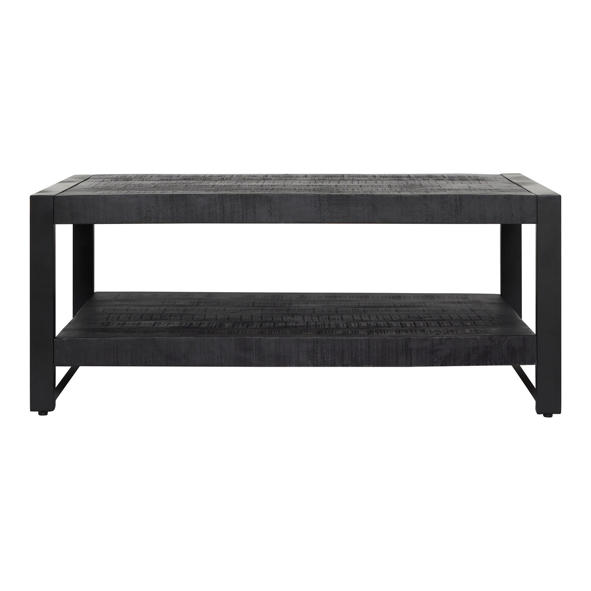 Salontafel Zwart Mangohout - 110 cm - Met Handig Onderblad en Metalen Frame