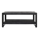 Salontafel Zwart Mangohout - 110 cm - Met Handig Onderblad en Metalen Frame
