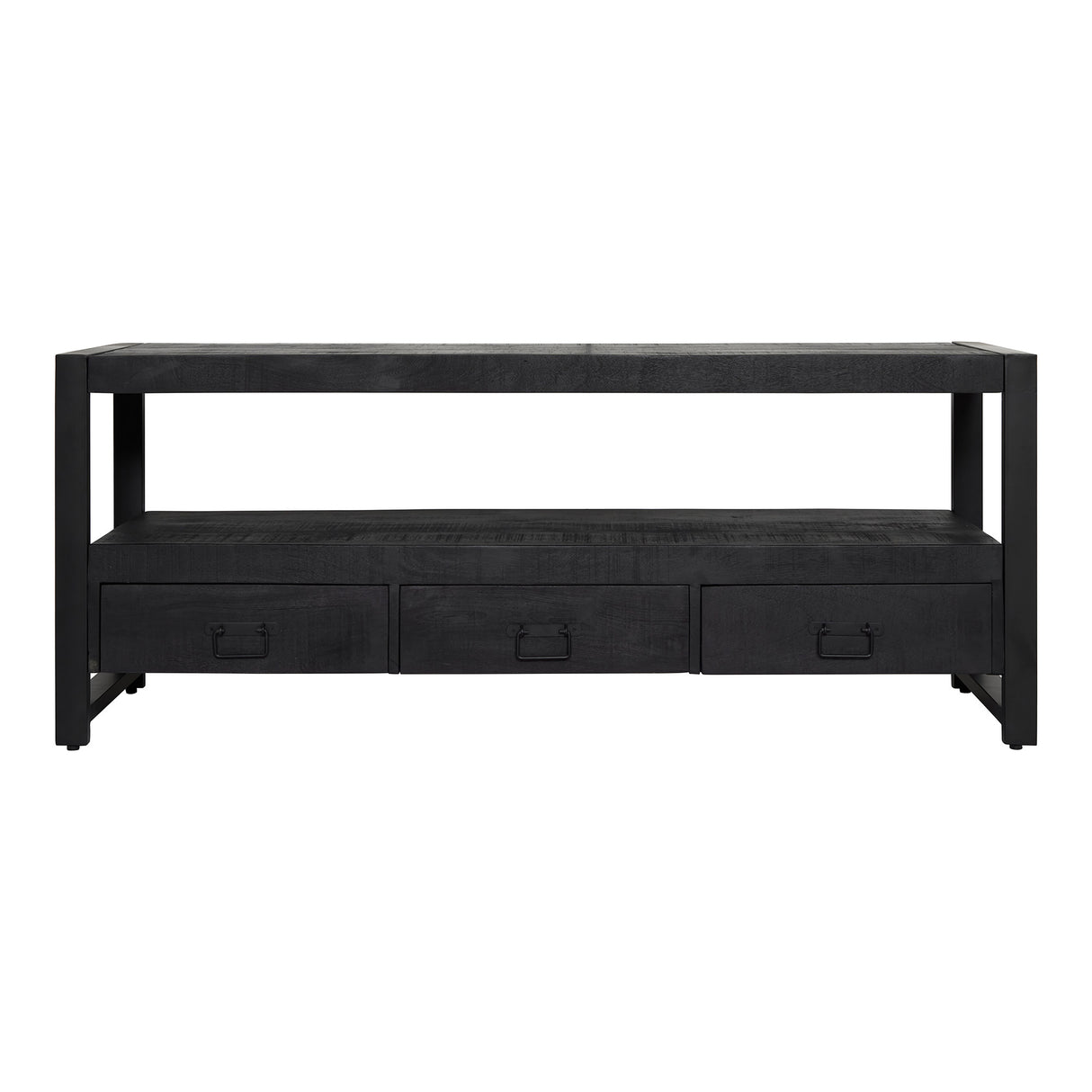 Tv-meubel - Zwart - Mangohout - Metaal - 150 cm - 3 Lades