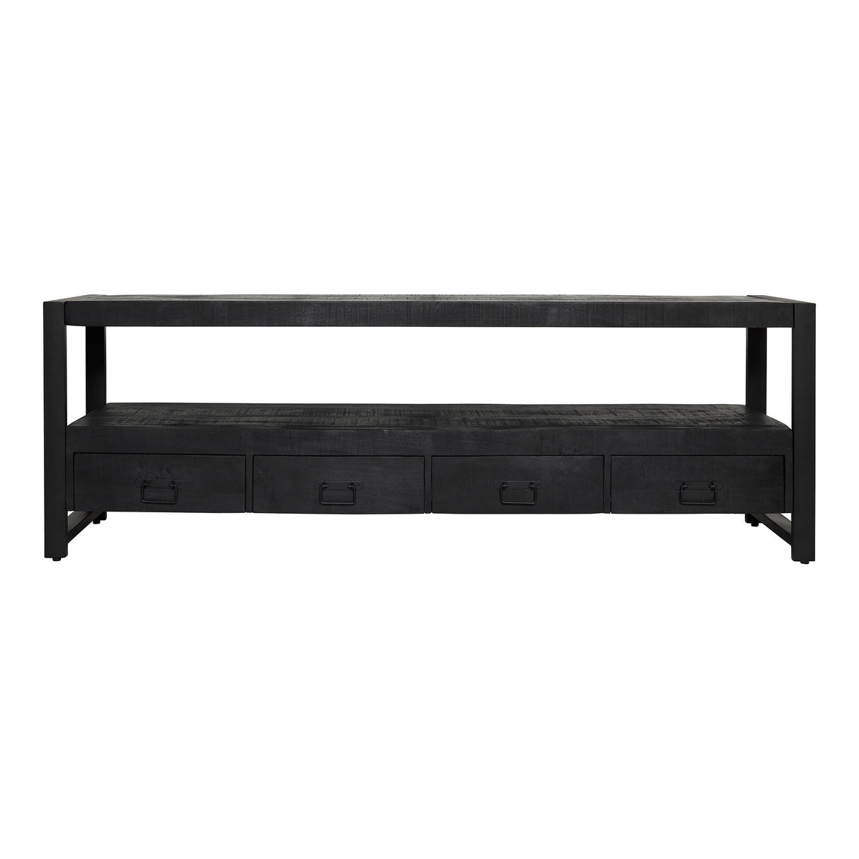 Tv-meubel - Zwart - Mangohout - Metaal - 180 cm - 4 Lades - 1 Open vak