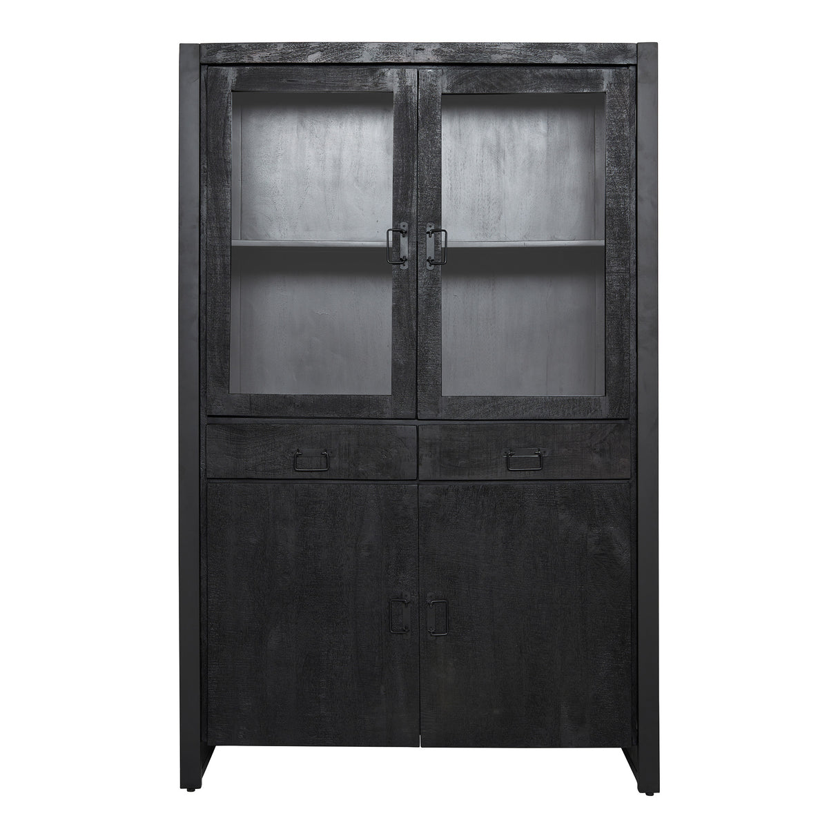 Vitrinekast - Zwart - Mangohout - 115 cm
