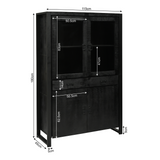 Vitrinekast - Zwart - Mangohout - 115 cm