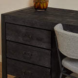 Bureau - Zwart - Mangohout - Metaal - 145 cm - 3 lades