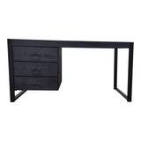 Bureau - Zwart - Mangohout - Metaal - 145 cm - 3 lades