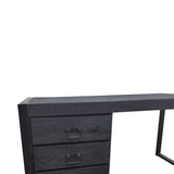 Bureau - Zwart - Mangohout - Metaal - 145 cm - 3 lades