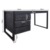 Bureau - Zwart - Mangohout - Metaal - 145 cm - 3 lades