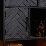 Vakkenkast - Zwart Mangohout - Visgraat Design - 90x200 cm