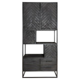 Vakkenkast - Zwart Mangohout - Visgraat Design - 90x200 cm