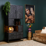 Vakkenkast - Zwart Mangohout - Visgraat Design - 90x200 cm