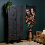 Kabinet - Zwart Mangohout - Visgraat - 90x200 cm