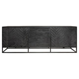 Dressoir - Zwart Mangohout met Visgraat - 210x45 cm - 2 Deuren & 4 Laden