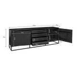 Dressoir - Zwart Mangohout met Visgraat - 210x45 cm - 2 Deuren & 4 Laden