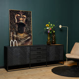 Dressoir - Zwart Mangohout met Visgraat - 210x45 cm - 2 Deuren & 4 Laden