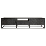 Industrieel TV-Meubel - Zwart Mangohout - Visgraat - 210 cm