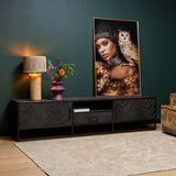 Industrieel TV-Meubel - Zwart Mangohout - Visgraat - 210 cm