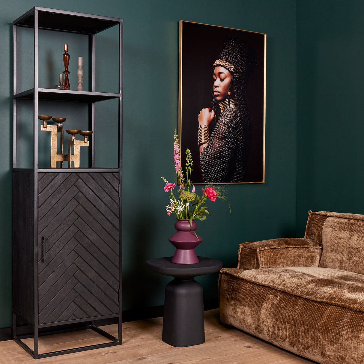 Boekenkast - Zwart - Mangohout - 55 cm - 1 Deur