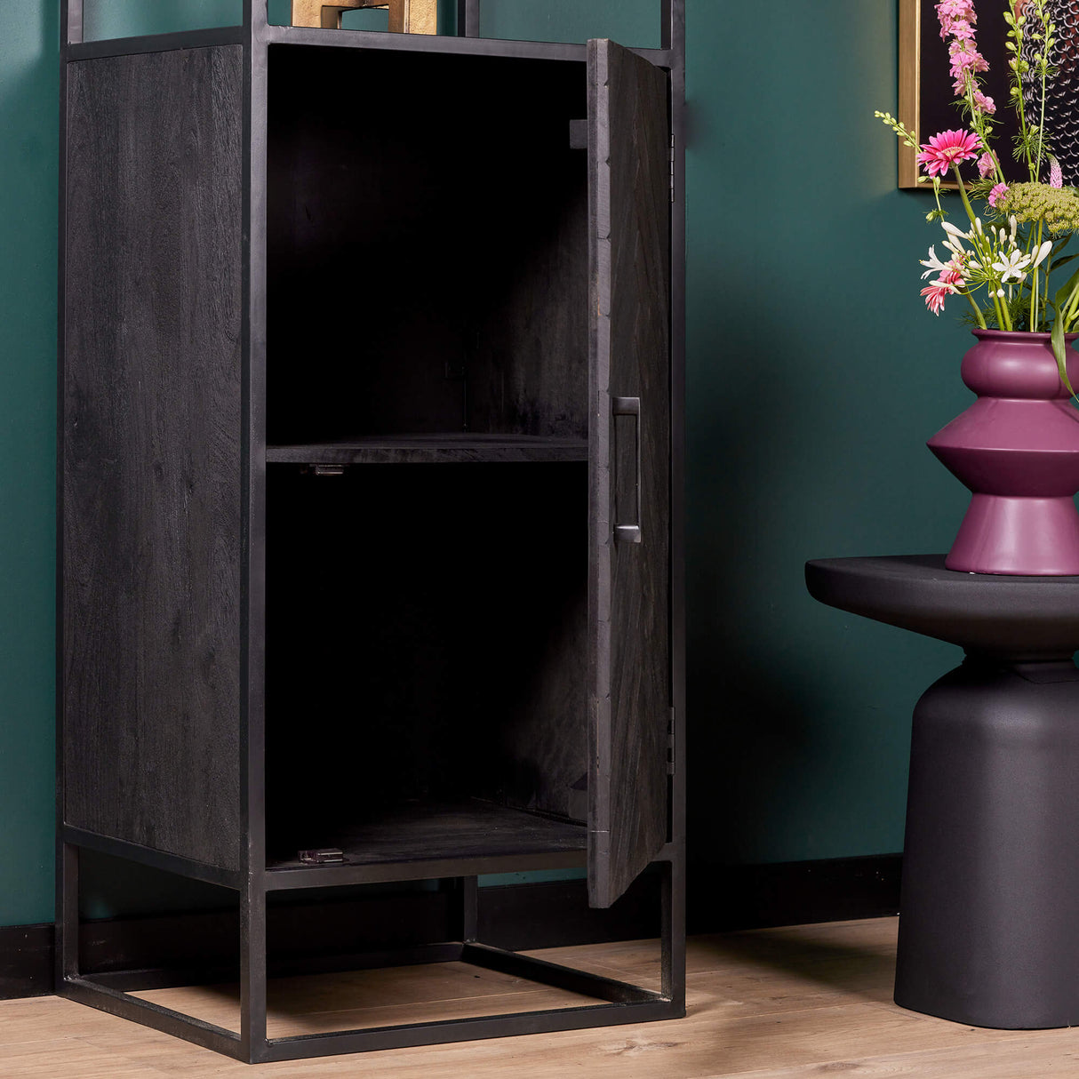 Boekenkast - Zwart - Mangohout - 55 cm - 1 Deur