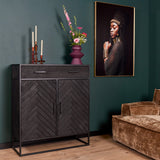 Kabinet - Zwart - Mangohout - 100 cm - 2 Deuren - 1 Lade
