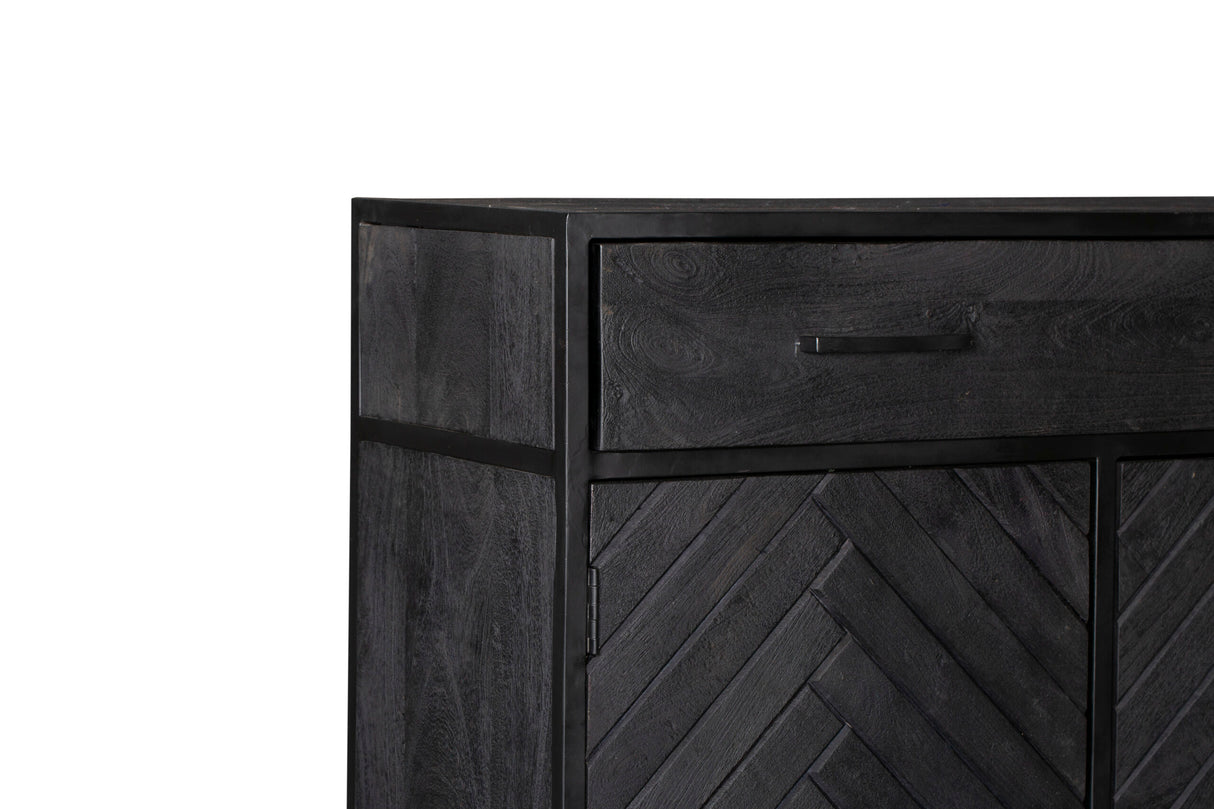 Kabinet - Zwart - Mangohout - 100 cm - 2 Deuren - 1 Lade