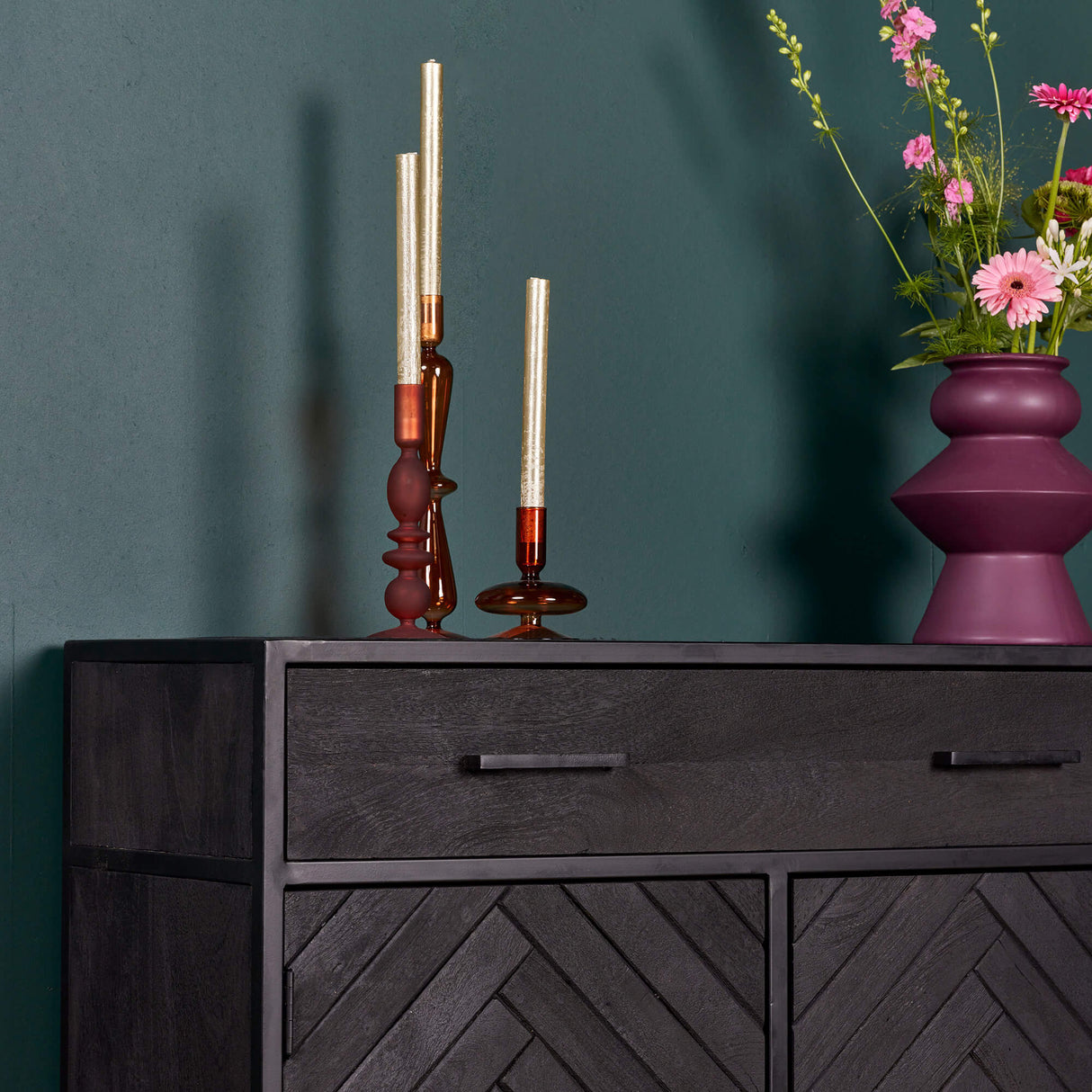 Kabinet - Zwart - Mangohout - 100 cm - 2 Deuren - 1 Lade