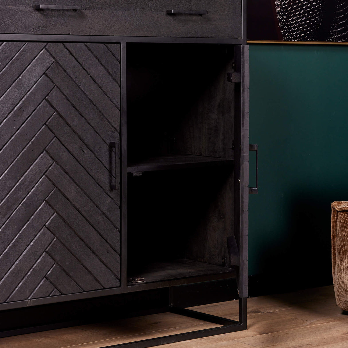 Kabinet - Zwart - Mangohout - 100 cm - 2 Deuren - 1 Lade