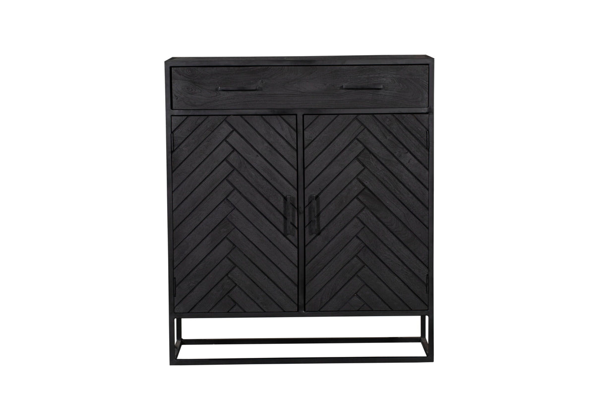 Kabinet - Zwart - Mangohout - 100 cm - 2 Deuren - 1 Lade